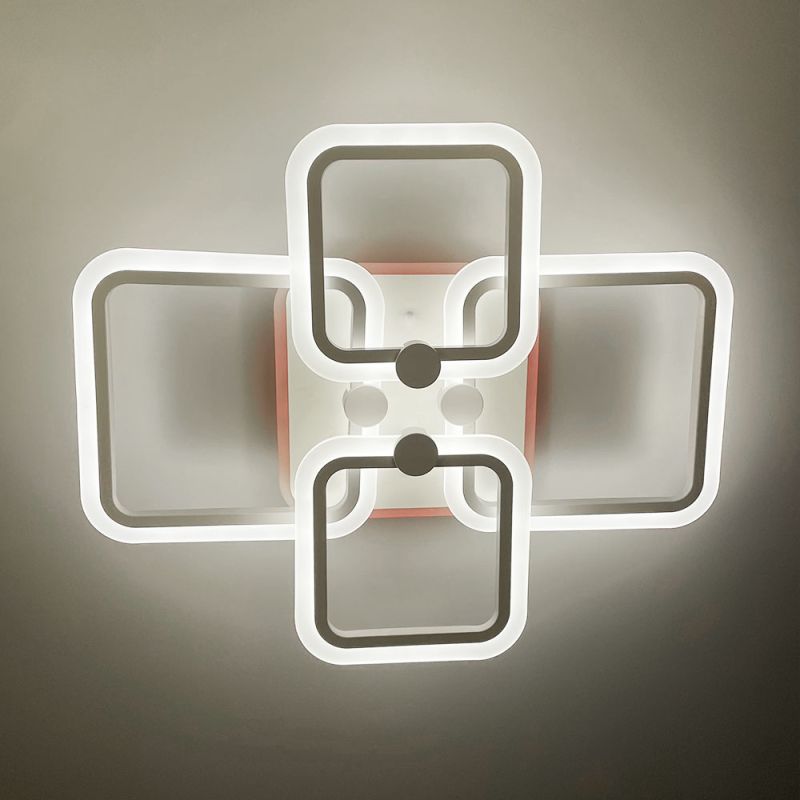 Біла LED люстра на 2+2 ріжки квадратної форми