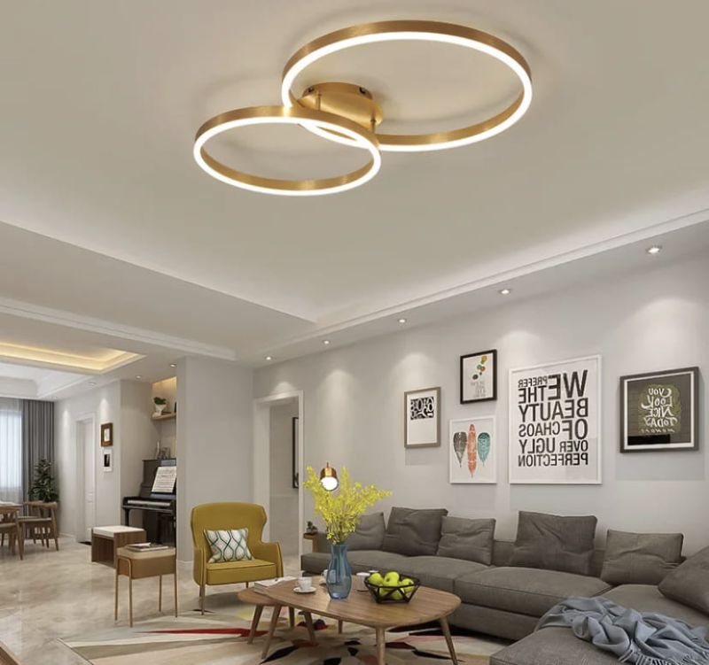 Золота стельова LED люстра Anelli на 2 кільця