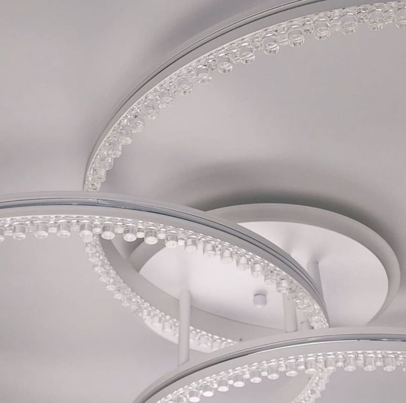 LED світильник білий на 3 кільця з хромованою смужкою d50 см