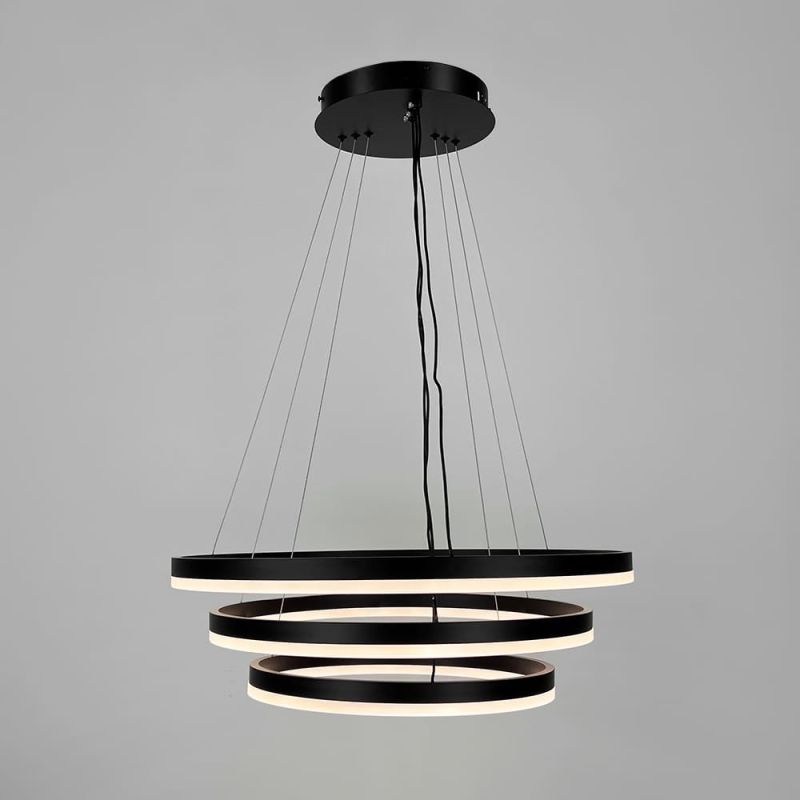 LED люстра на три кільця у чорному каркасі 60+50+40 см
