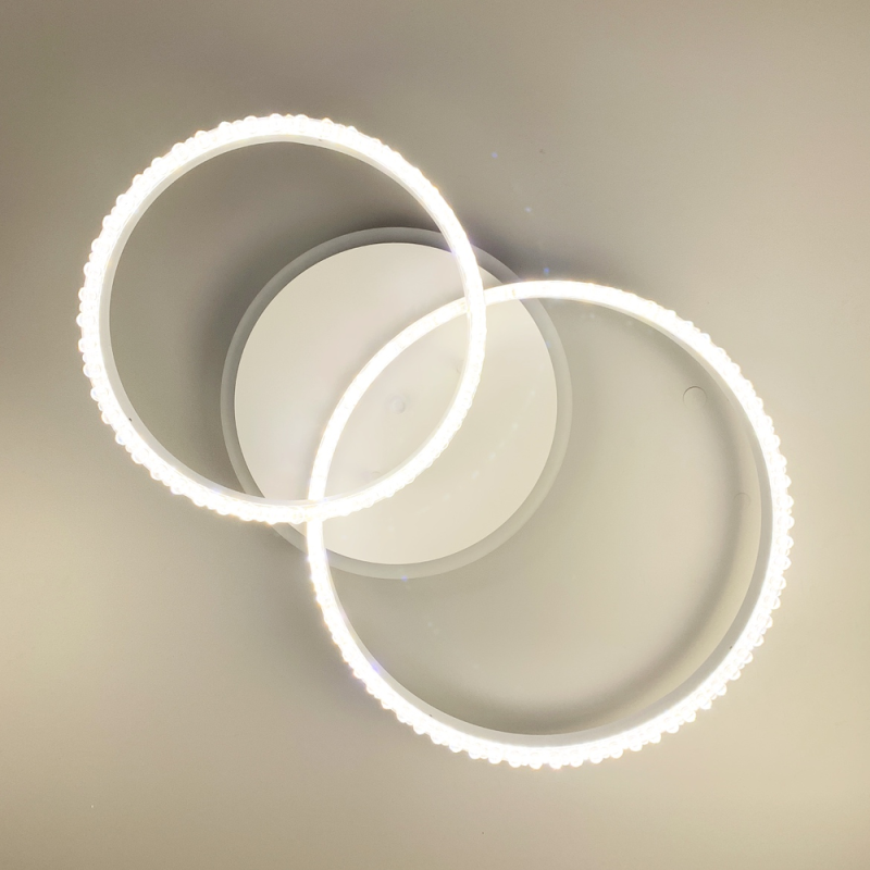 LED люстра на 2 кільця білого кольору з фурнітурою хром