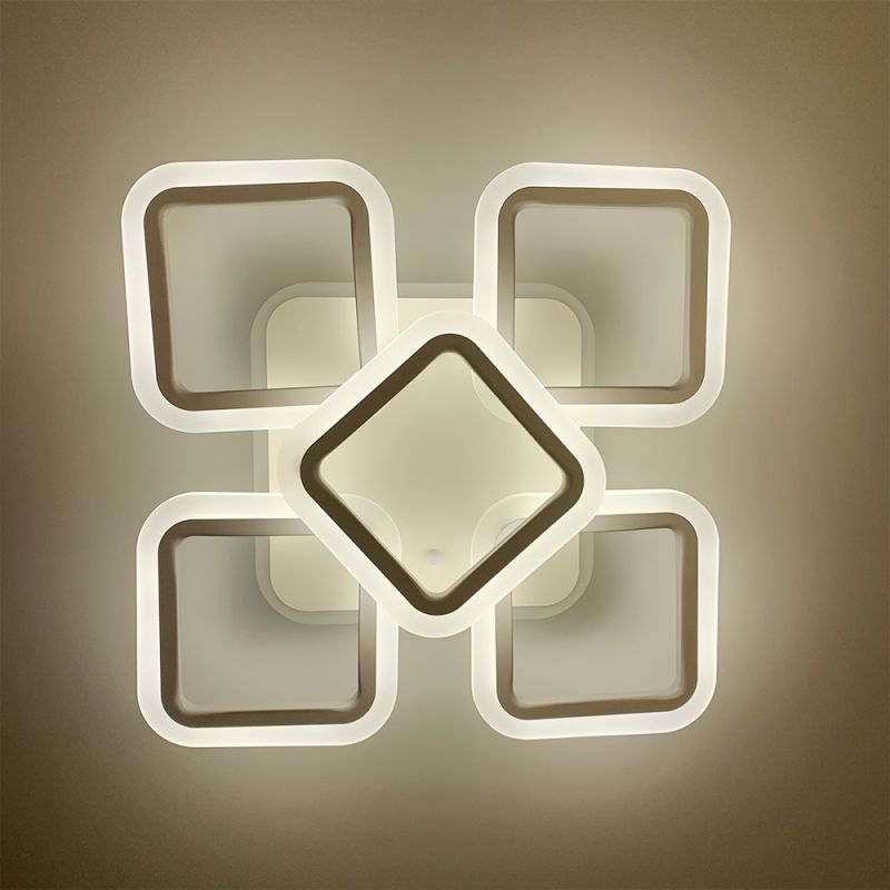 Стельова біла люстра LED на 4+1 ріжки-квадрати 