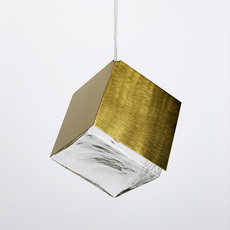 Підвіс в латунному корпусі із прозорим квадратним плафоном