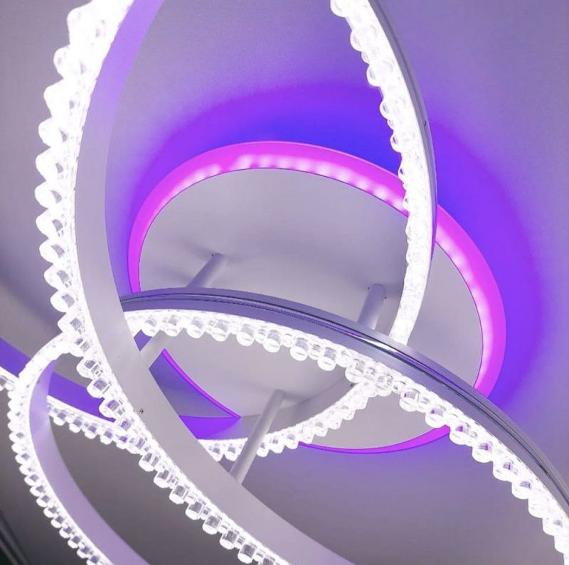 LED світильник білий на 3 кільця з хромованою смужкою d50 см