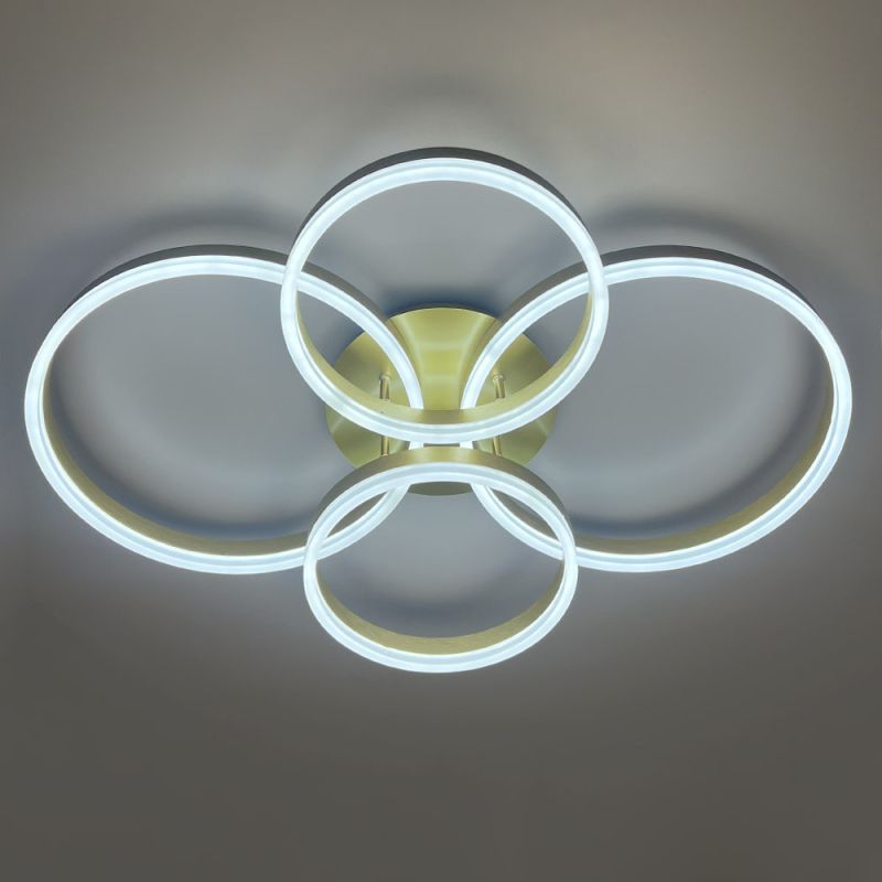 Золота стельова LED люстра Anelli на 4 кільця