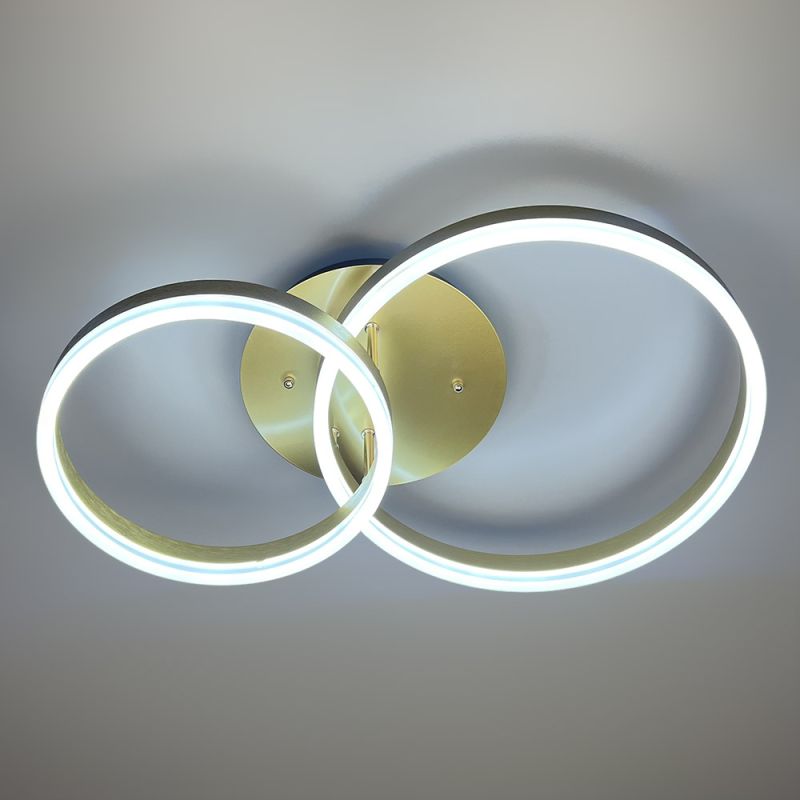 Золота стельова LED люстра Anelli на 2 кільця