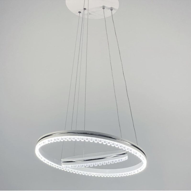 Біла LED люстра на 2 кільця з хромованою смужкою