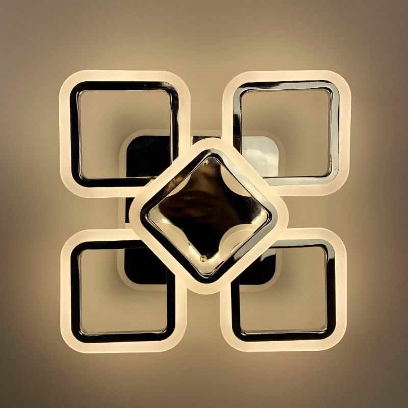 Стельова хромова люстра LED на 4+1 ріжки-квадрати 