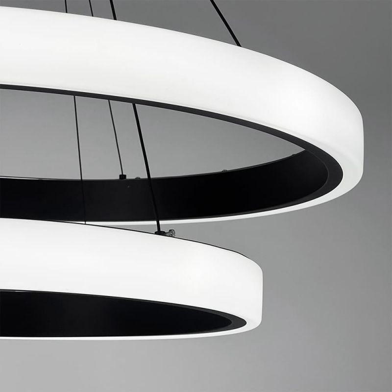 LED люстра підвісна в подвійному кільцевому чорному корпусі Ø 70+50 см