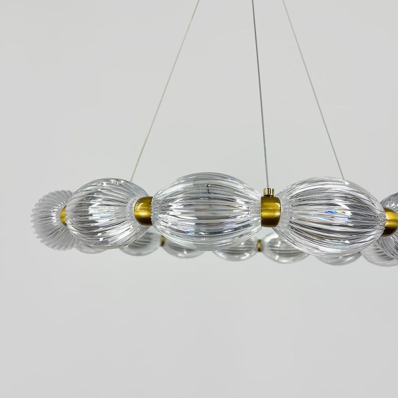 Led люстра з прозорими рельєфними кульками у латунному кільцевому корпусі Ø 58 см