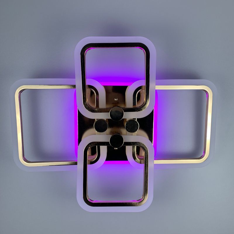 Золота LED люстра на 2+2 ріжки квадратної форми