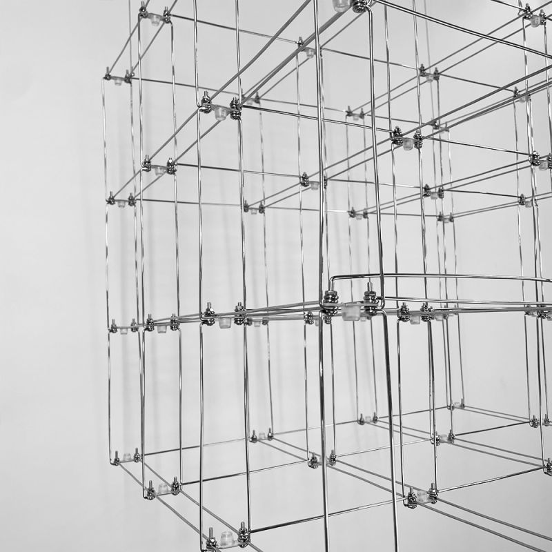 Срібна геометрична люстра у формі паралелепіпеда 120*60*60 см