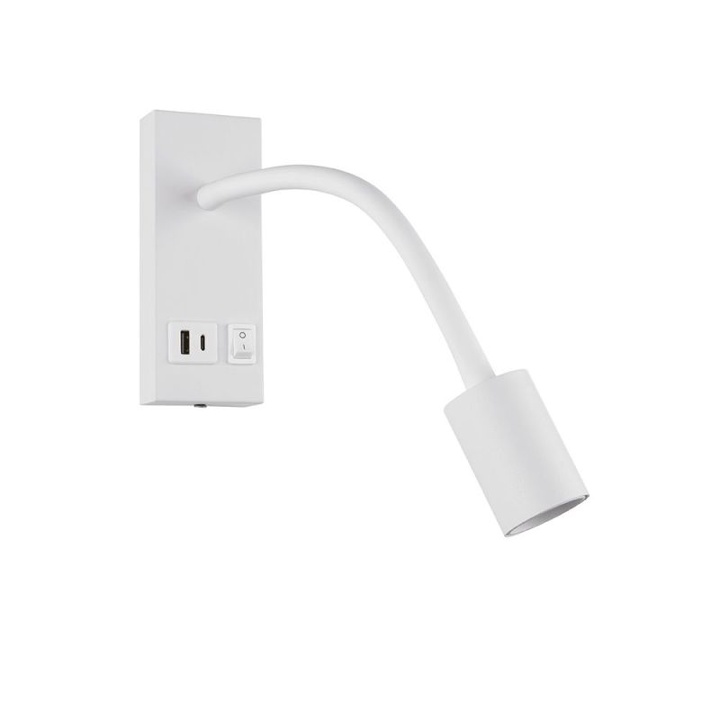 LED настінний світильник SNAKE USB+TYPE-C 5W 4200K IP20 білий з вимикачем на копрусі