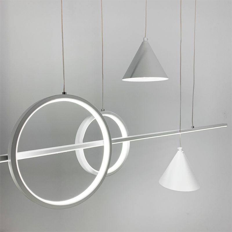 Видовжена біла LED люстра з 2 конусними плафонами