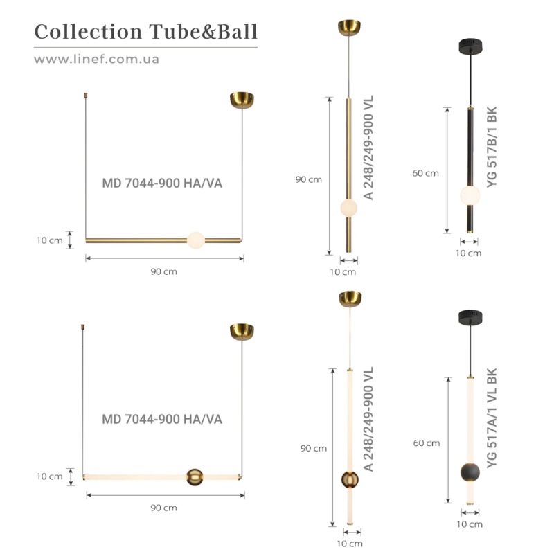 Led світильники Tube&Ball у вертикальний формі