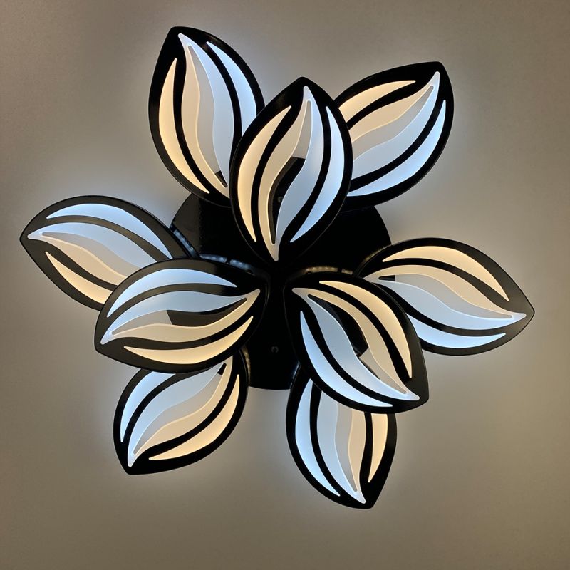 Стельова LED люстра чорна на 9 пелюсток