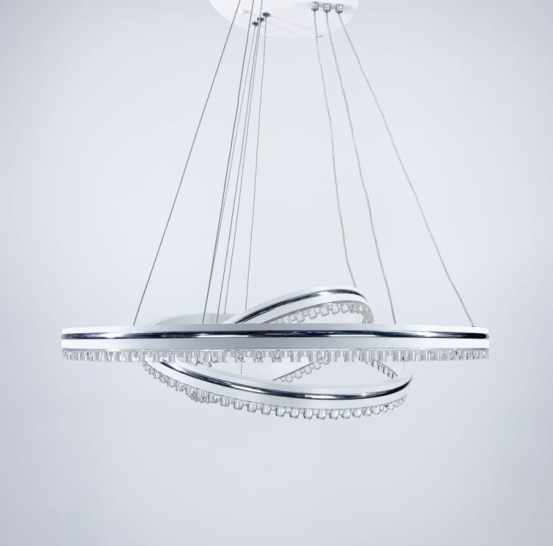 Біла LED люстра на 3 кільця з хромованою смужкою