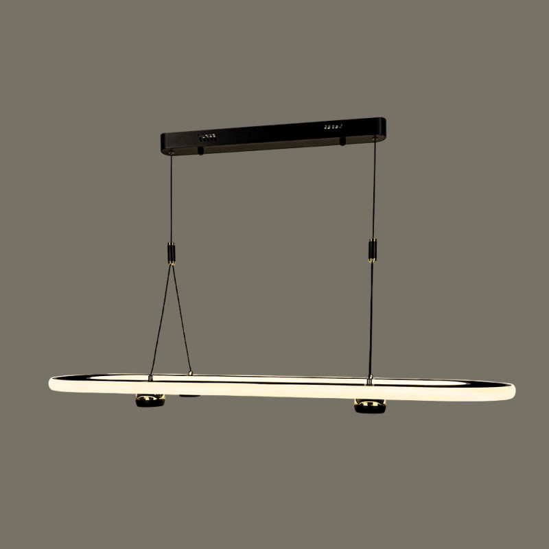 Видовжена чорна овальна Led люстра з золотою фурнітурою 110 см