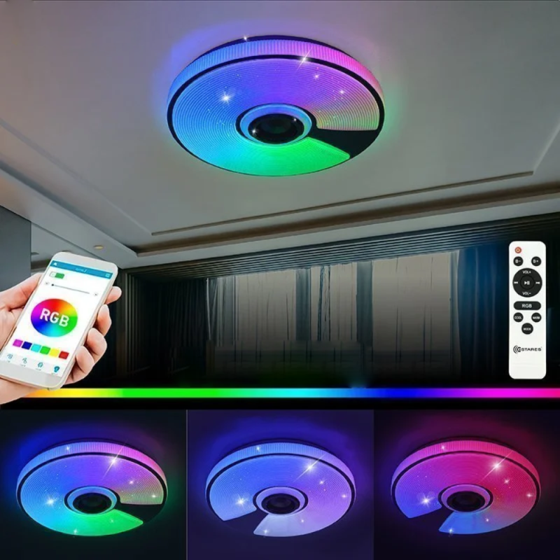 Музична світлодіодна люстра з пультом та мобільним додатком+ блютузом RGB 60W