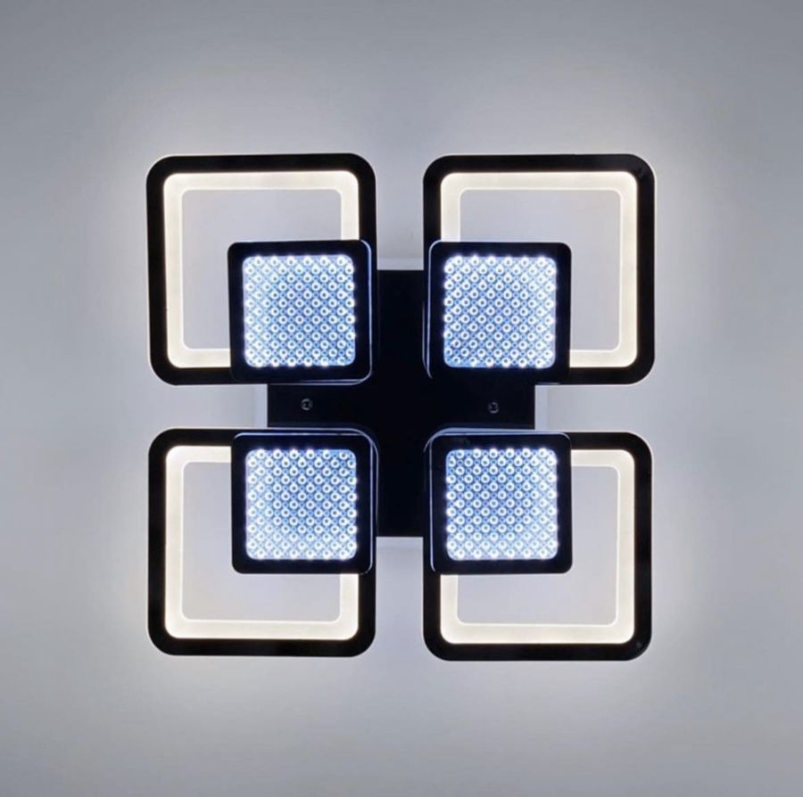 LED люстра на 4+4 квадрати в чорному кольорі