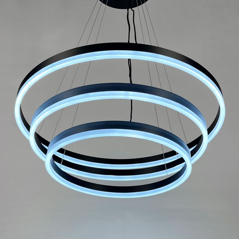LED люстра на три кільця у чорному каркасі 60+50+40 см