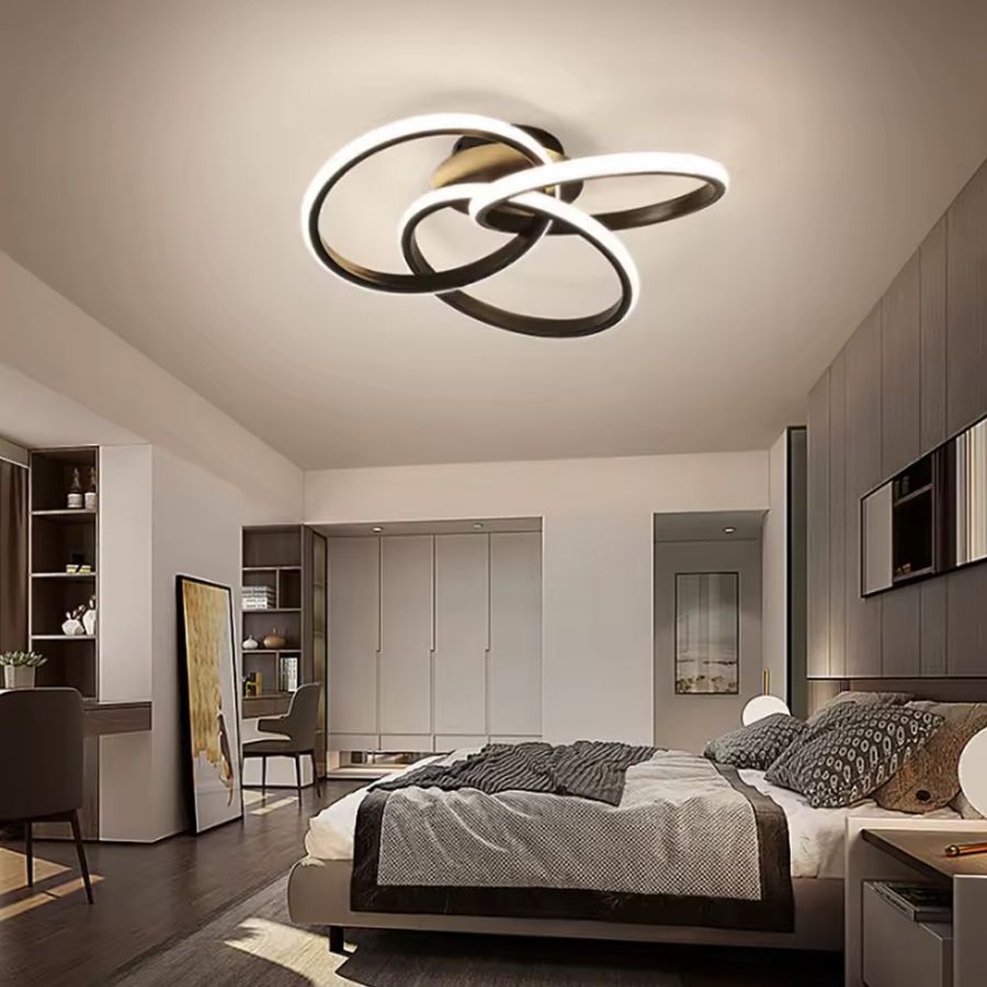 Сучасний LED-світильник у чорному корпусі із трьох кілець Ø 50 см