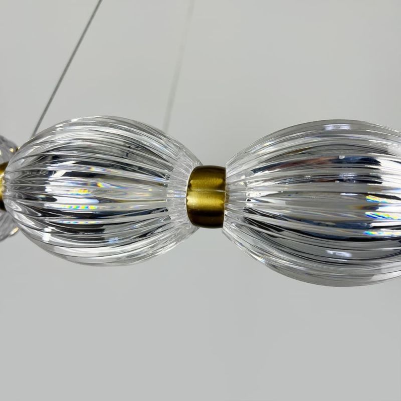 Led люстра з прозорими рельєфними кульками у латунному кільцевому корпусі Ø 68 см