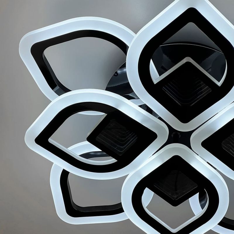 Стельова люстра у формі квітки у чорному корпусі Ø 46х11 см з 3D підсвіткою