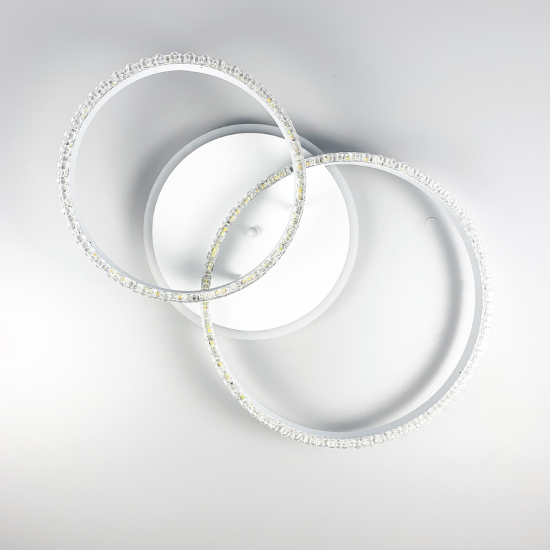 LED люстра на 2 кільця білого кольору з фурнітурою хром