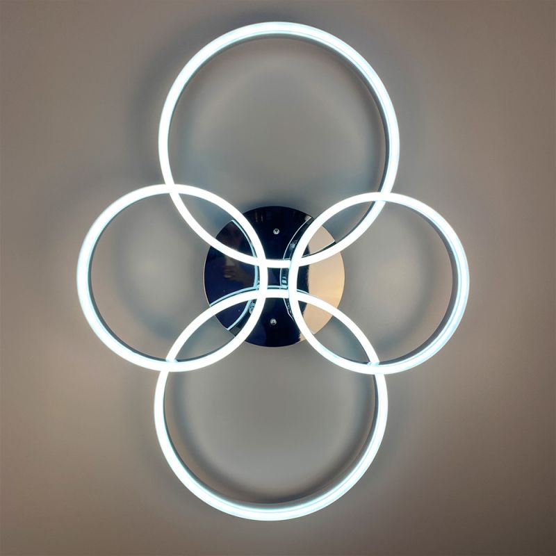 Стельова LED люстра Anelli в білому корпусі з хромом на 4 кільця