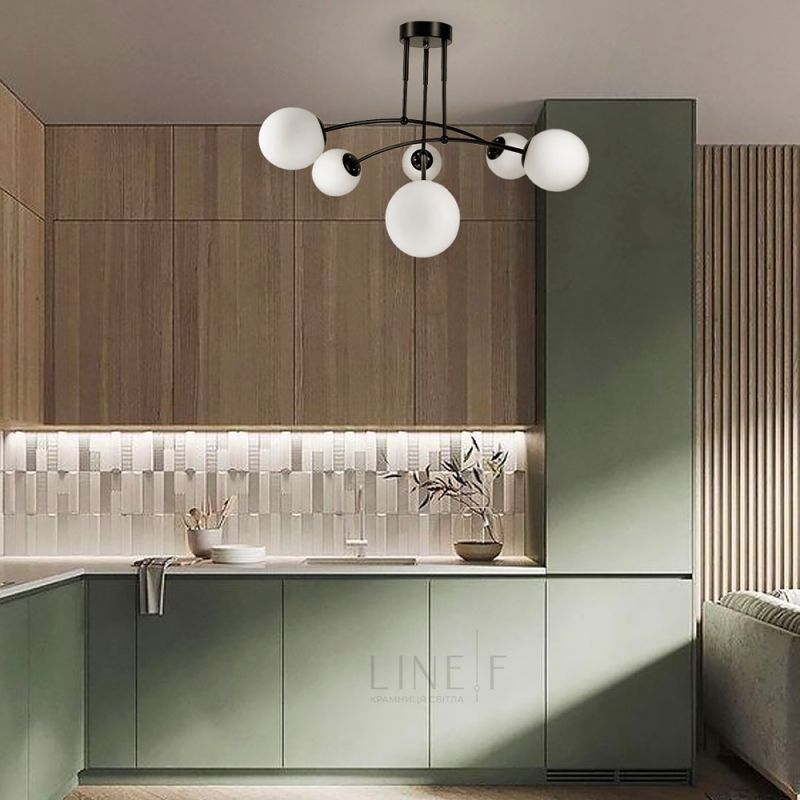 Люстра MOBIS на 6 плафонів у чорному корпусі