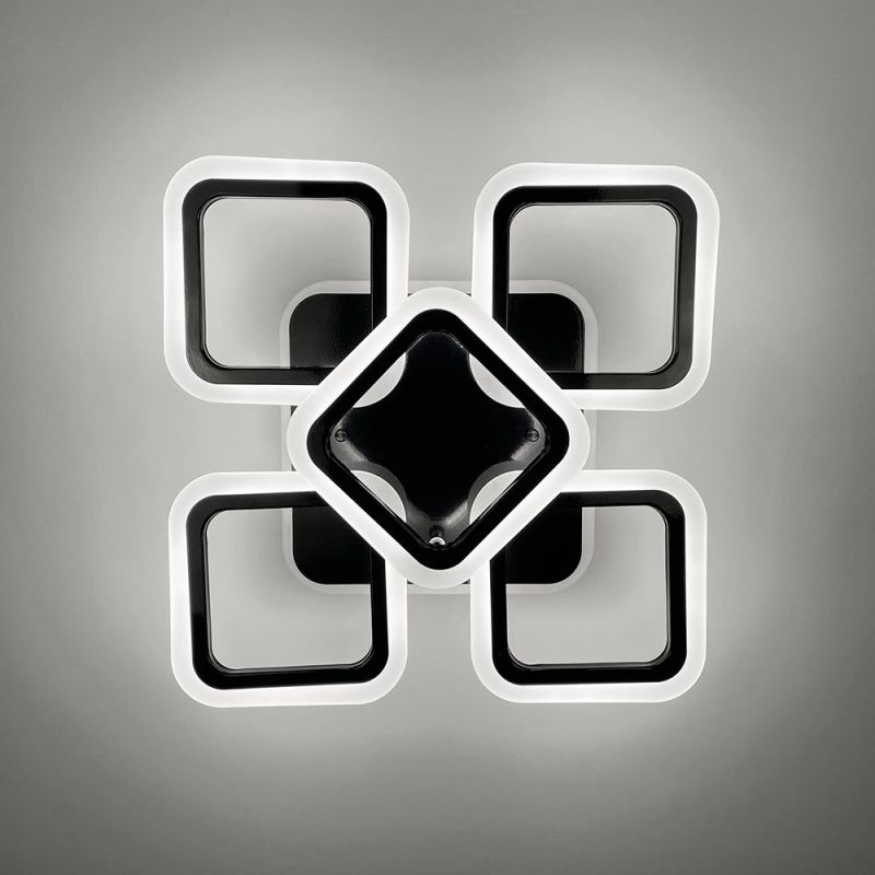 Стельова чорна люстра LED на 4+1 ріжки-квадрати 