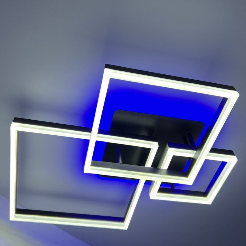 Стельова з пультом світлодіодна люстра GENNY SQUARE RGB 105W 4S чорна