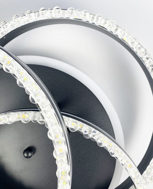 LED світильник чорний на 3 кільця з хромованою смужкою d30 см