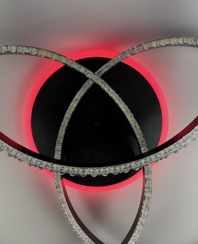LED світильник чорний на 3 кільця з хромованою смужкою d50 см