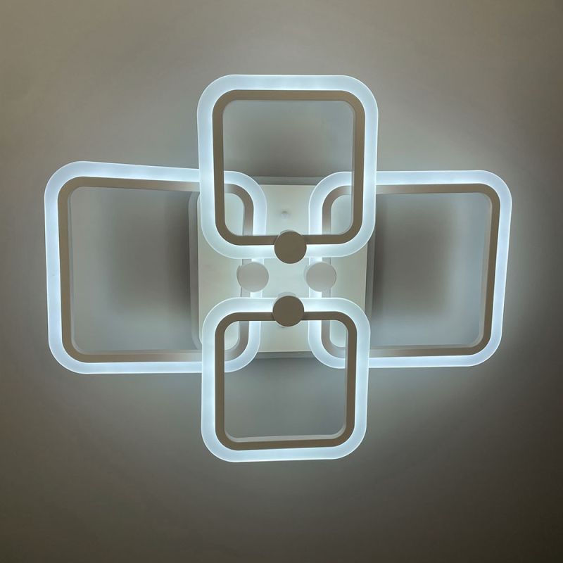 Біла LED люстра на 2+2 ріжки квадратної форми