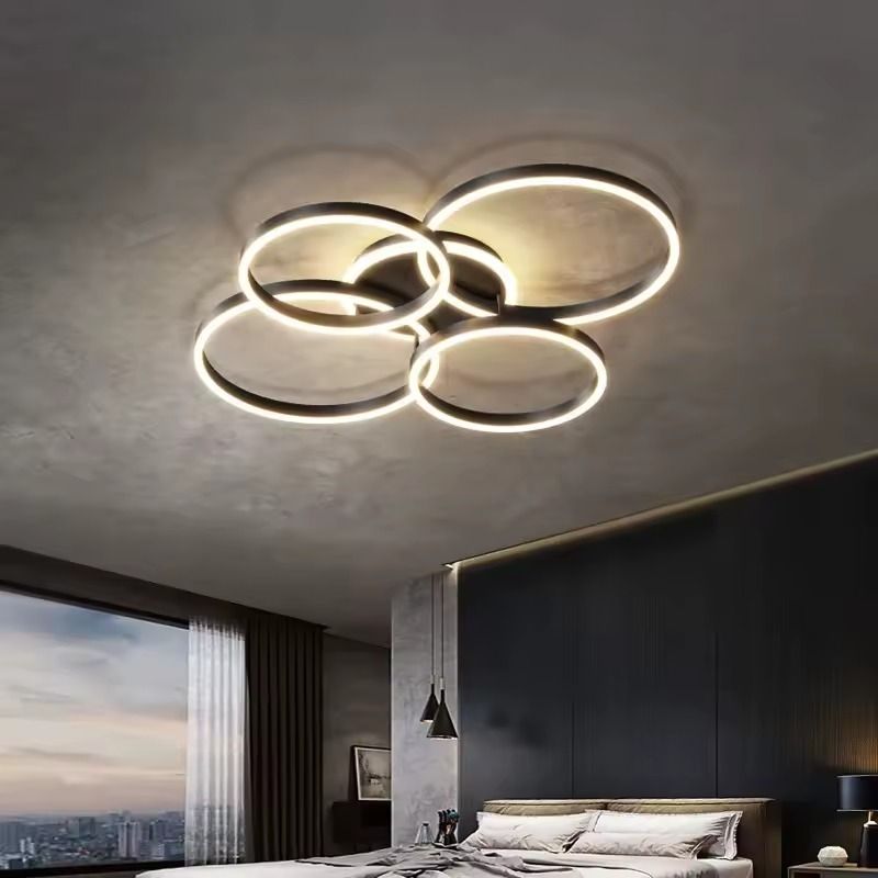 Чорна стельова LED люстра Anelli на 4 кільця