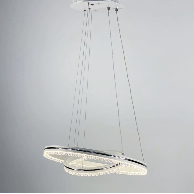 Біла LED люстра на 2 кільця з хромованою смужкою