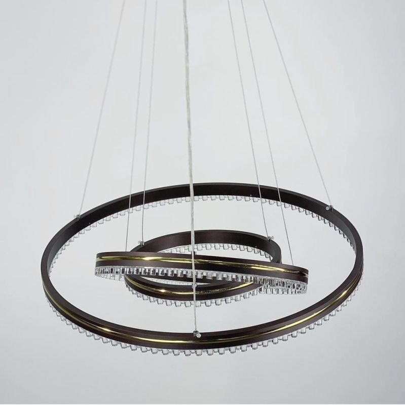 LED люстра кольору coffee на 3 кільця з золотистою смужкою