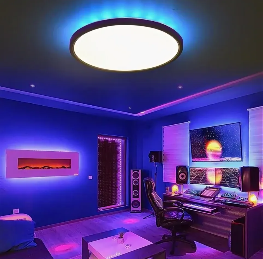 LED світильник стельовий MILLENNIUM RGB підсвідка чорний круг 48W з пультом