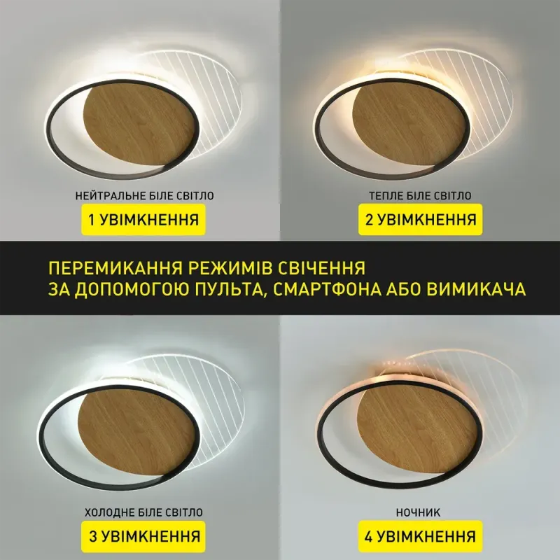 Люстра світлодіодна з пультом AMATO 60W-2R BLACK/WOOD