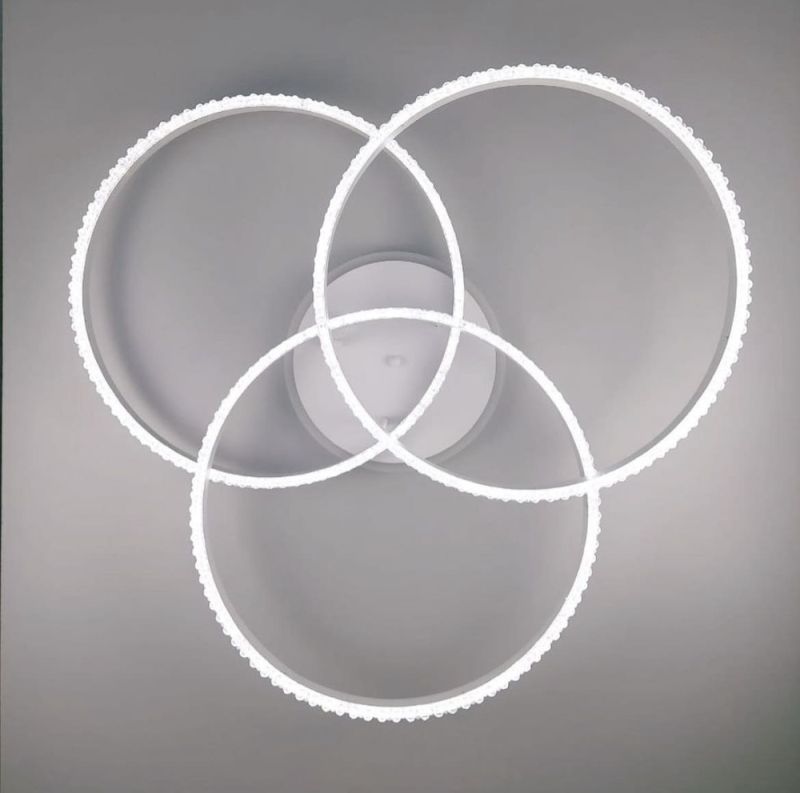LED світильник білий на 3 кільця з хромованою смужкою d50 см