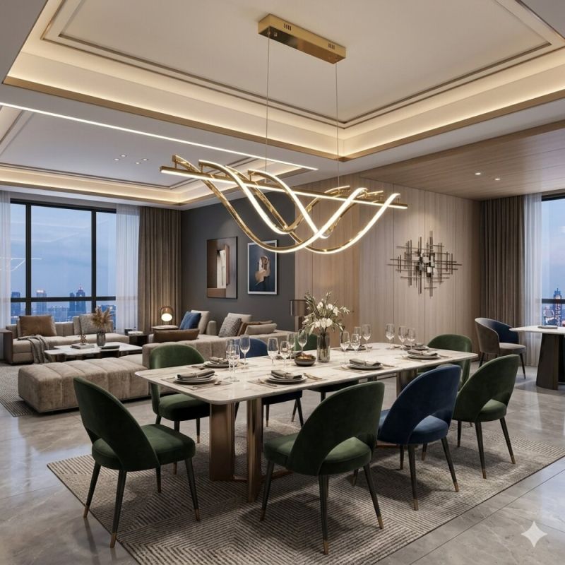 Люстра видовжена у золотому корпусі 150 см