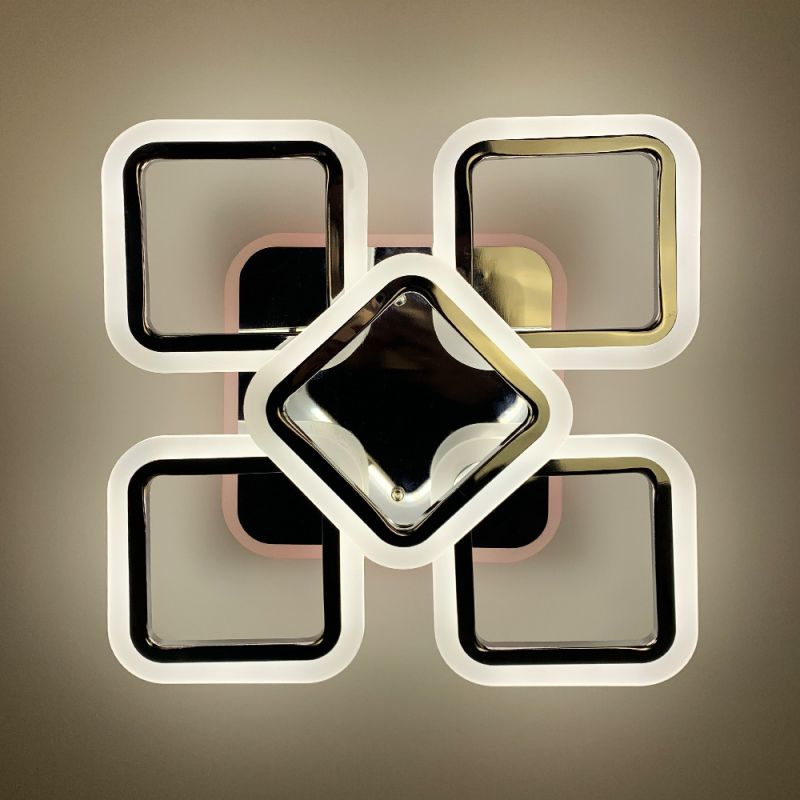 Стельова хромова люстра LED на 4+1 ріжки-квадрати 