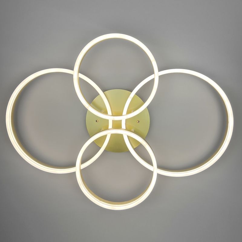 Золота стельова LED люстра Anelli на 4 кільця
