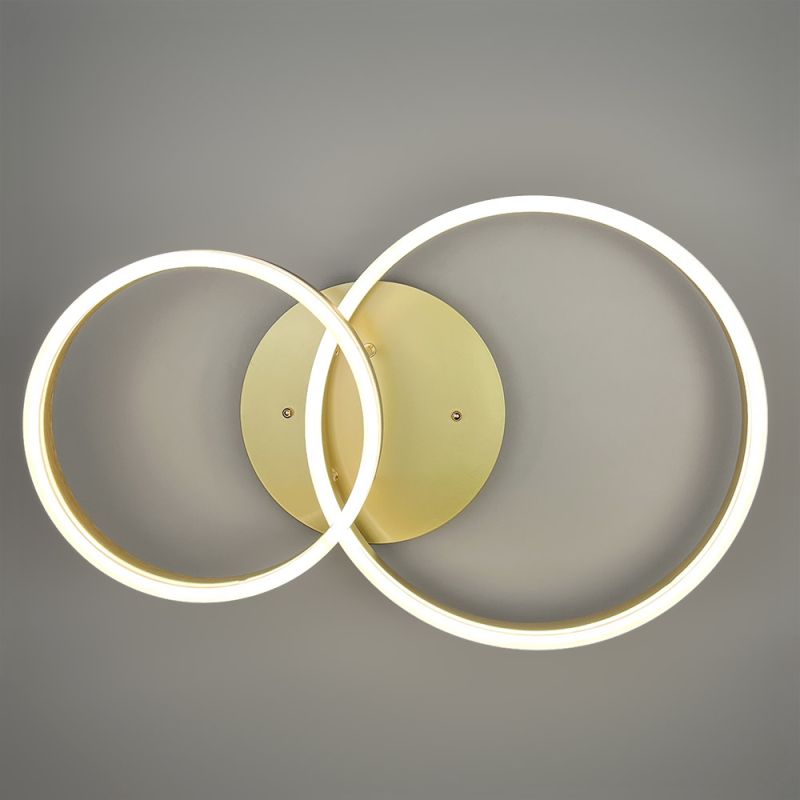 Золота стельова LED люстра Anelli на 2 кільця