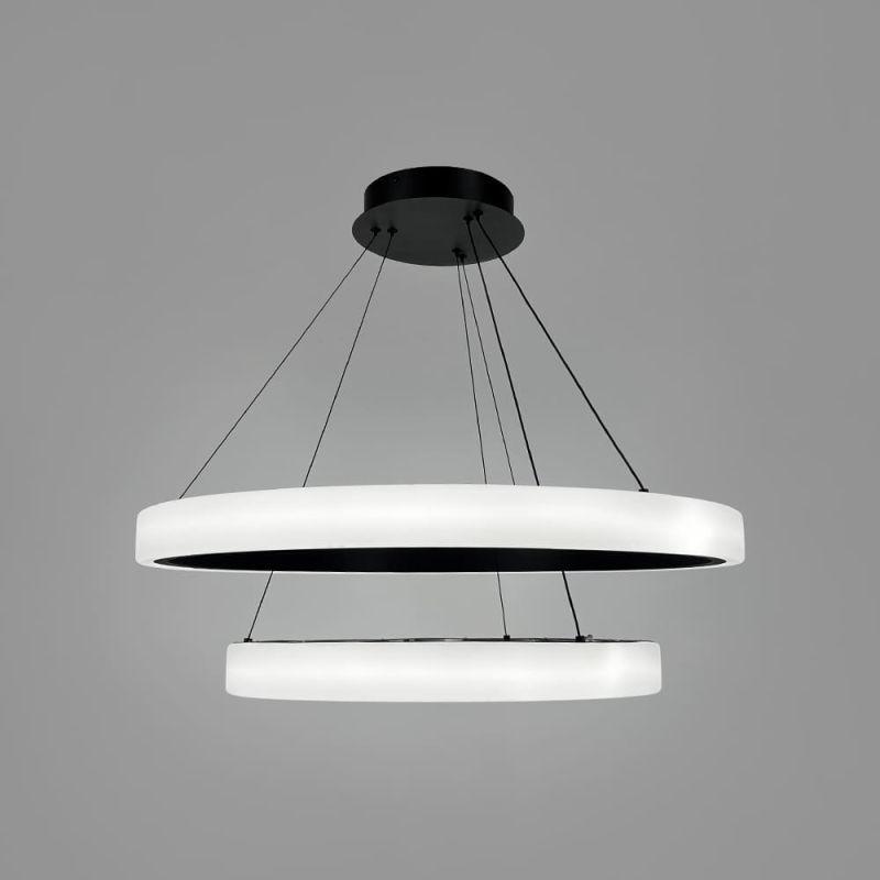 LED люстра підвісна в подвійному кільцевому чорному корпусі Ø 70+50 см