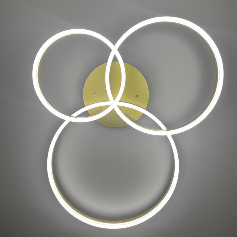 Золота стельова LED люстра Anelli на 3 кільця