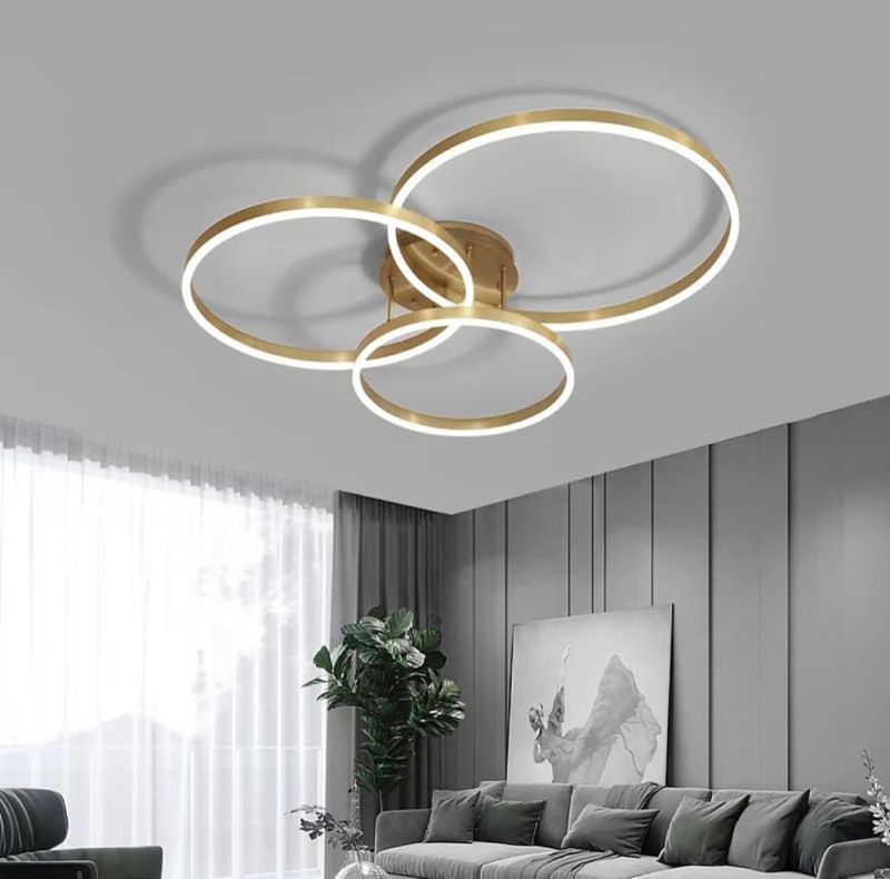 Золота стельова LED люстра Anelli на 3 кільця