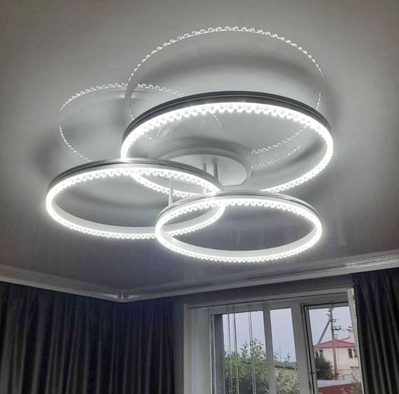 LED світильник білий на 3 кільця з хромованою смужкою d50 см